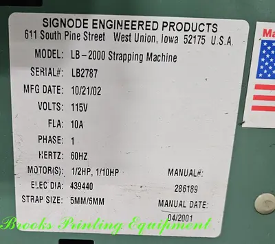 USED 2002 SIGNODE ENGINEERED PRODUCTS LB-2000
