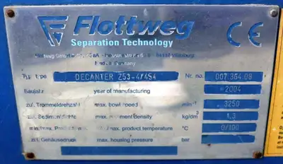 Flottweg Z53-4/454 decanter centrifuge, 316SS.
