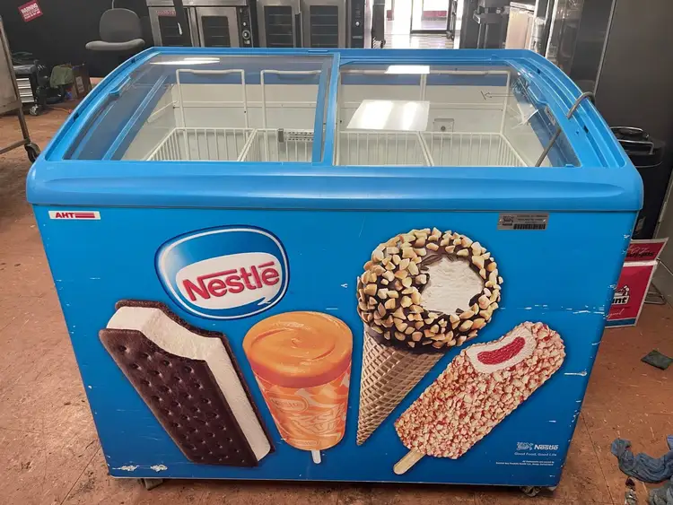 Used Excellence Industries Used AHT RIO S 100 Sliding Glass Top 2 Door Ice Cream Freezer Merchandiser Display Freezers Illinois US | Falcon Restaurant Supply #1376591
