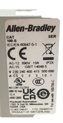 ALLEN BRADLEY 100-C72D10 CONTACTOR SER. B 100C72D10 NEW, SURPLUS