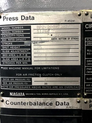 USED 1980 NIAGARA NIAGARA BP2-200-72-36 PRESS