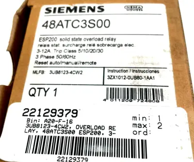 NEW SIEMENS 48ATC3S00 OVERLOAD RELAY