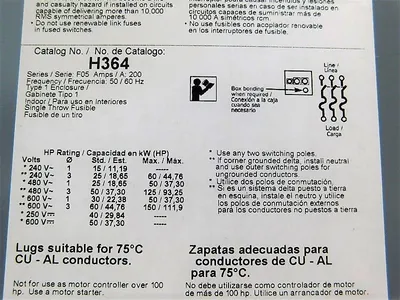 Square D H364 Fusible Disconnect Switch 200A 600VAC/DC Damaged Insulator Used