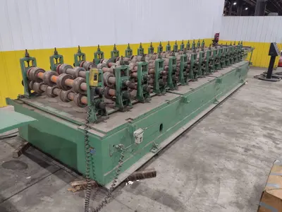 16 STAND X 4" x 36" WIDE R-PANEL ASC ROLLFORMER LINE WITH REEL & CUT OFF, BECK CONTROLS: STOCK #21176