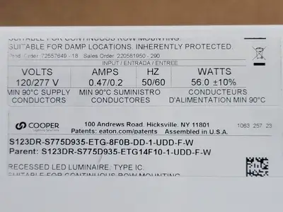 NEW COOPER LIGHTING S123DR-S775D935-ETG-8F0B-DD-1-UDD-F-W