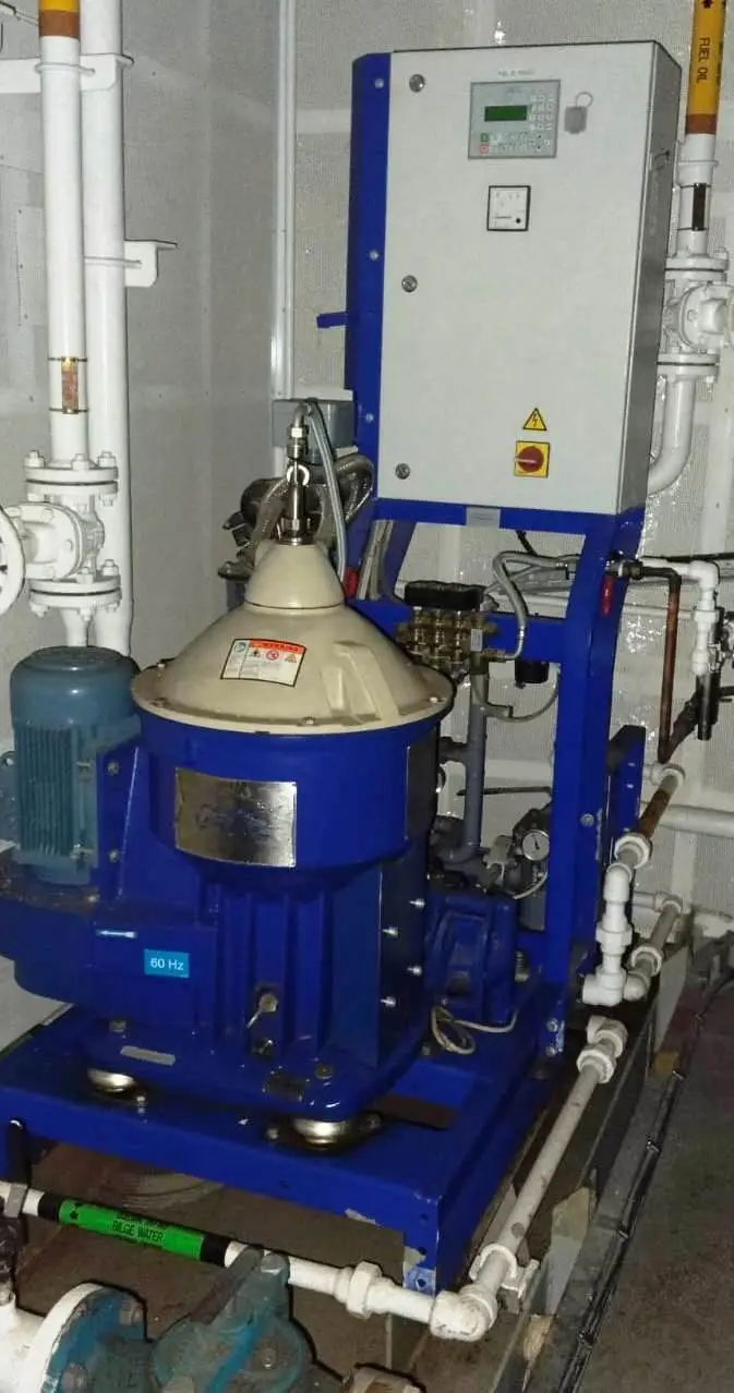 Alfa-Laval S-921 fuel/lube oil purifier skid, 316SS.
