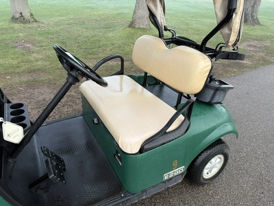 (1) 2015 E-Z-Go golf cart with a Kawasaki gas engine, includes canopy, ball cover, club cover, fold-...