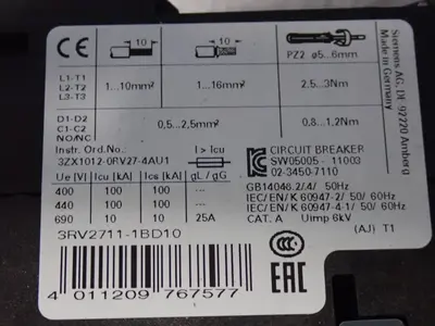 USED SIEMENS 3RV27111BD10