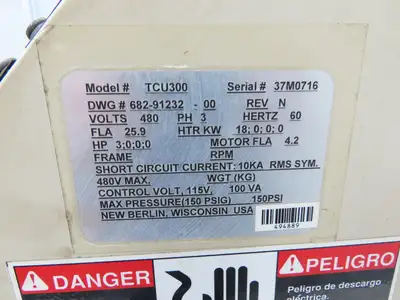AEC TCU300 Temperature Control Unit 18kw Heating 3Hp 480V 3Ph Parts Only