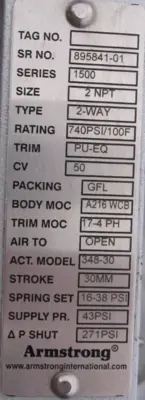 NEW ARMSTRONG 1500 ACTUATED CONTROL VALVE 2" V200E 16-38PSI S110448590 1073765