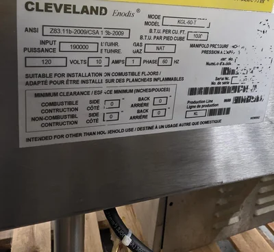 CLEVELAND TILT KETTLE MODEL KGL-60-T 60 GAL  # 1457