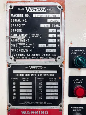 1968 VERSON S2-400-132-60T Straight Side Double Crank Press | Universal Press & Machinery (UPM) (16)