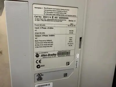 50 HP ALLEN BRADLEY POWERFLEX 755 DRIVE CAT. 20G11NE052AA0NNNNN 600V