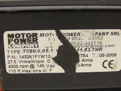 Motor Power Co 143251F1W1303 AC Servo Motor 4000 RPM 145V 1PH 0.65Nm W/Encoder