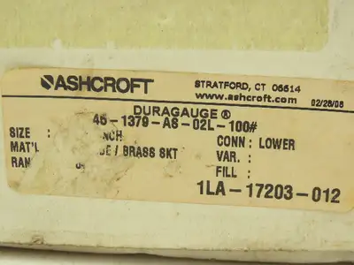 Ashcroft 45-1379-AS-02L-100# Duragauge Pressure Gauge 0-100PSI 4.5" Case 1/4"NPT