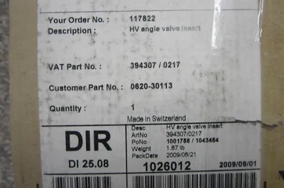 NEW VAT 0620-30113 394307/0217 ANGLE VALVE INSERT 062030113