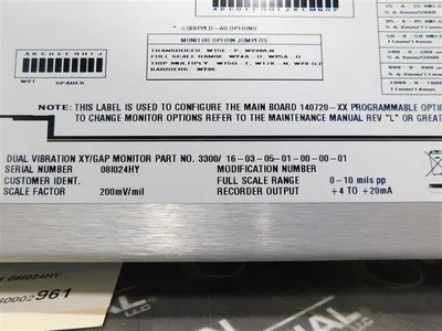 Bently Nevada 3300 Series Dual Vibratio Monitor 3300/16-03-05-01-00-00-01