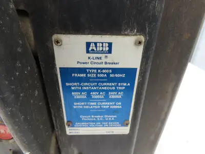ABB K-600S Low Voltage Power Air Circuit Breaker 600A 600V Solid State Trip