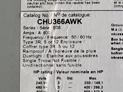 USED SQUARE D CHU366AWK