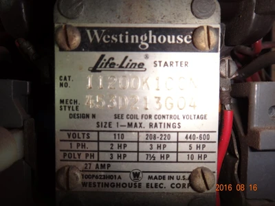 Westinghouse 11-300 series Motor Control Center Bucket Size 1