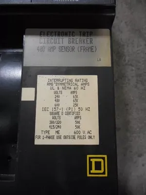 Square D ME36400LI I-Line Electronic Trip Circuit Breaker 400 Amp Sensor Used
