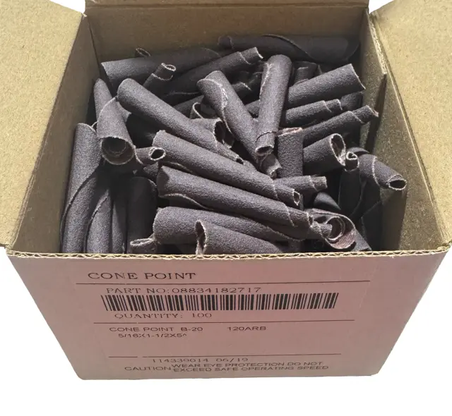 Merit 5/16" x 1" Sanding Cones 120 Grit Tapered Point Aluminum Oxide 100 Pack