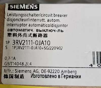 Siemens 3RV2111-0JA10 Circuit Breaker Loc4D1
