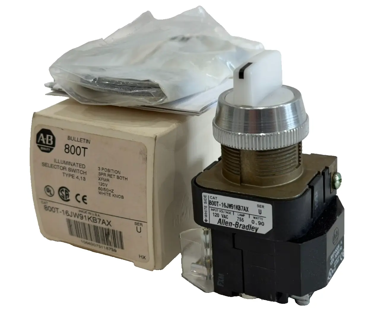 ALLEN BRADLEY 800T-16JW91KB7AX SELECTOR SWITCH SER.U 800T16JW91KB7AX NEW,SURPLUS