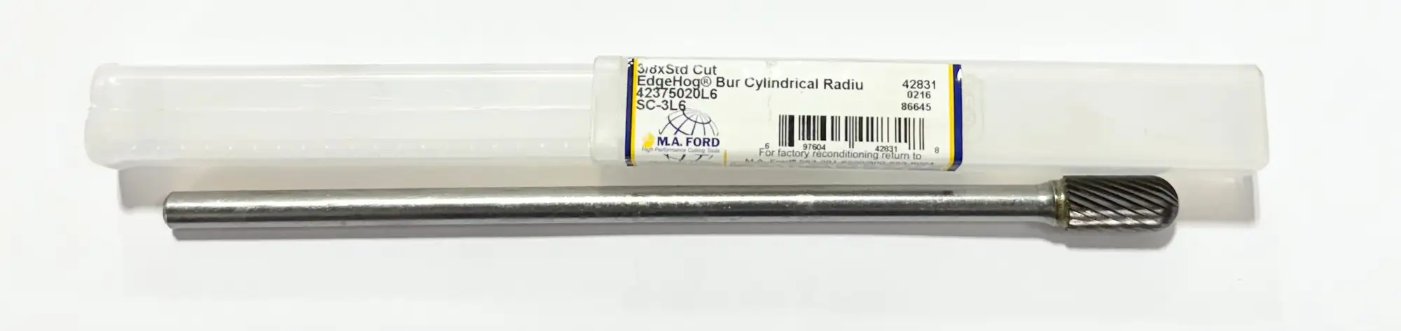 M.A. Ford 3/8" Carbide Burr Cylindrical Radius End SC-3L6 Single Cut 6-3/4" OAL 1/4" Shank