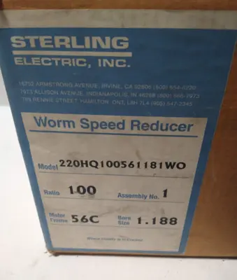 Sterling 220HQ100561181WO Worm Gear Speed Reducer 100:1 56C 1.188" Bore