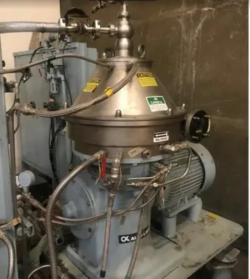 Alfa-Laval BTPX 205 SGD-34 CDP-60 clarifier centrifuge skid, 316L SS.