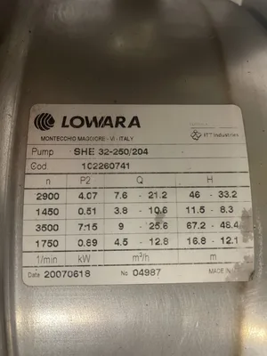 Lowara SHE 32-250/204  Stainless SS Horizontal Centrifugal Pump Head 1-1/4”x2”