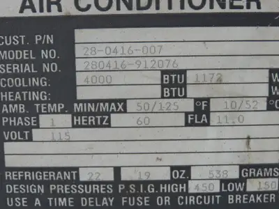 Mclean Midwest 28-0416-007 Electrical Enclosure Air Conditioner AC 4000 BTU 115V