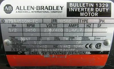 NEW ALLEN BRADLEY 1329RS-VA0F536DPF MOTOR 1/2HP 230/460V 3450 RPM