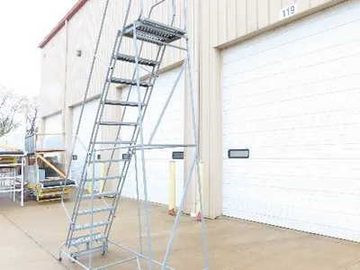 Cotterman Metal Rolling Ladder 12-Step 10'H Platform 24x7"Tread 162"H 32"W 450Lb