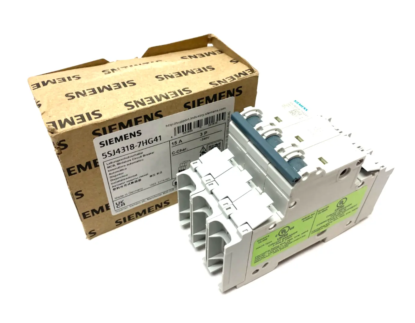 USED SIEMENS MINIATURE CIRCUIT BREAKER 3-POLE 15A C-CHAR.