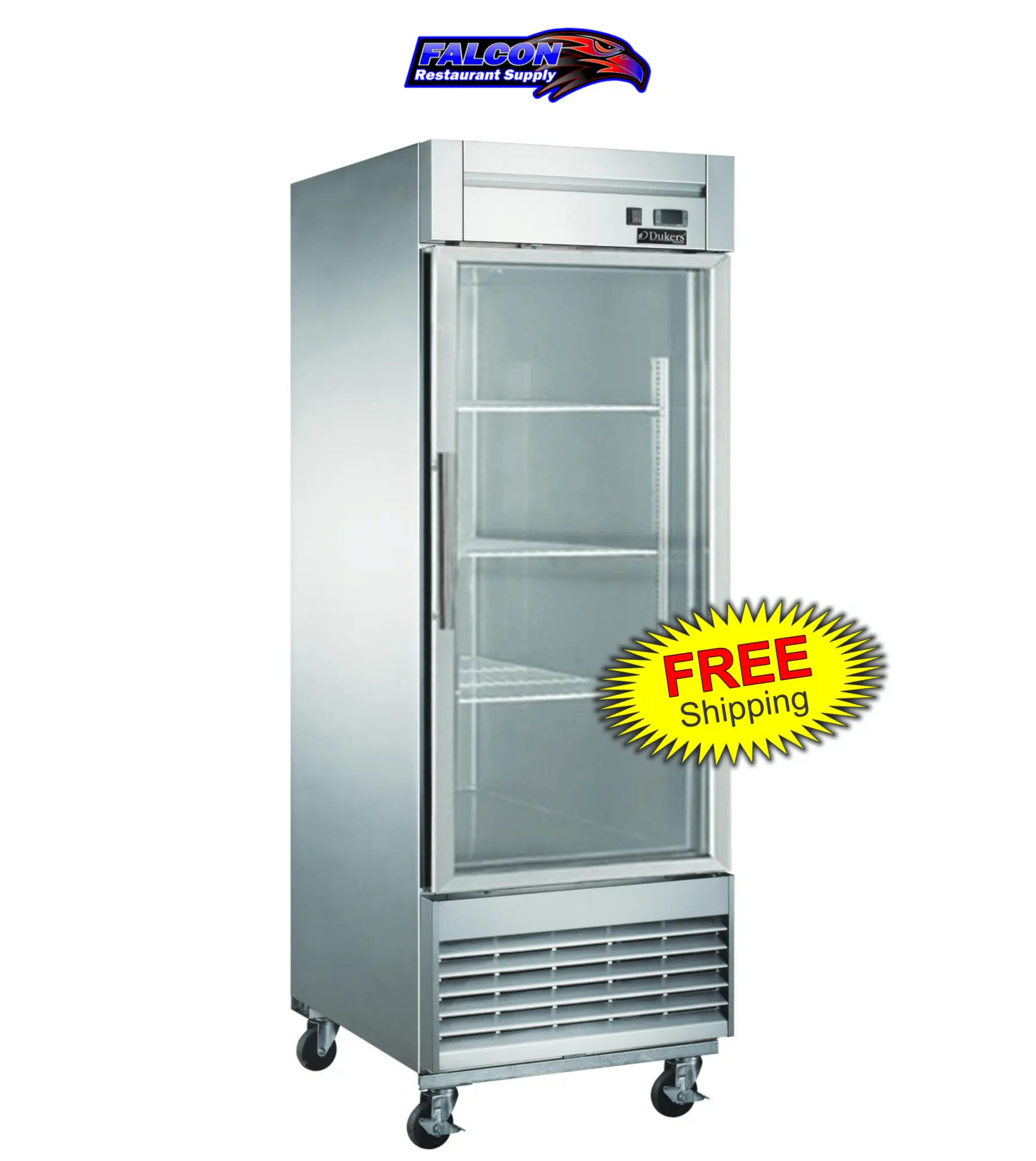 New | in-Stock Dukers New Dukers D28F-GS1 Bottom Mount Glass Single Door Commercial Reach-in Freezer Display Freezers Illinois US | Falcon Restaurant Supply #1376376