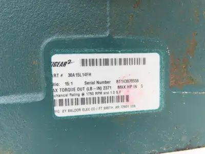 Dodge Tigear 30A15L14FH Worm Gearbox 15:1 Reducer 5Hp 116rpm 140TC LH Output