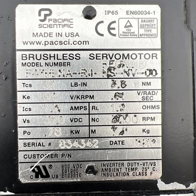 Used Pacific Scientific F43HENA-R4-NS-NV-00 Servo Motors California US | Davliegogo LLC #1707761
