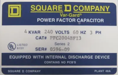NEW SQUARE D PFC2004BFI3 POWER FACTOR CORRECTION CAPACITOR