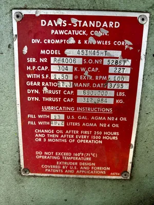 1999 DAVIS STANDARD 4.5" 30:1 EXTRUDER Extruders, High Boy 3.6" - 4.5""" | Mark One Machinery (5)