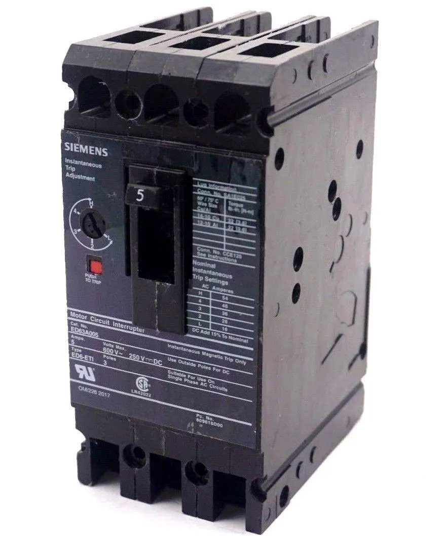 USED SIEMENS ED63A005 CIRCUIT BREAKER 5A 600V