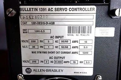USED ALLEN BRADLEY 1391-DES15-DI-AQB AC SERVO CONTROLLER 1391DES15DIAQB