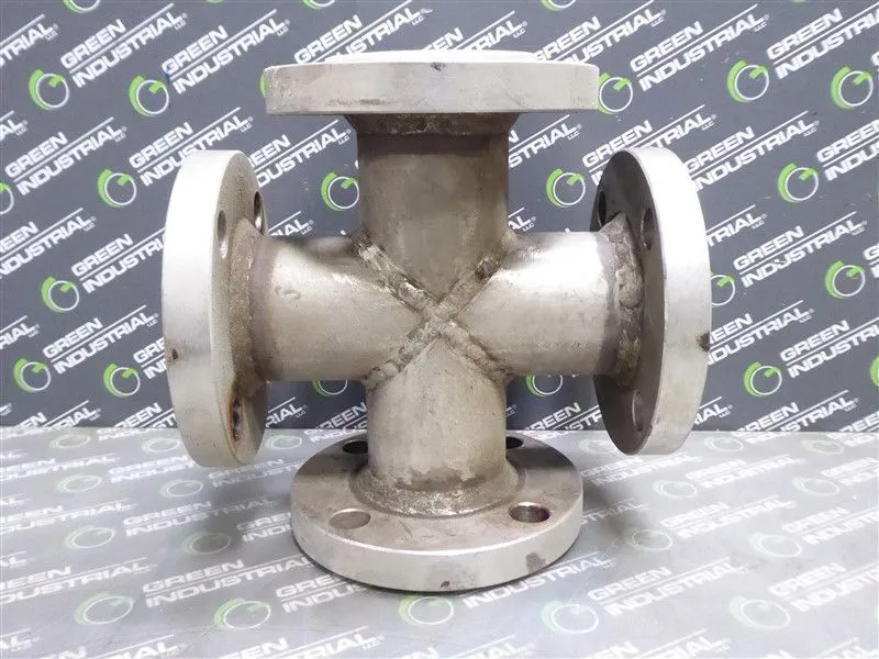 Unbranded 4-Way Flanged Cross Pipe 6" Flange 1-7/8" Bore 8-3/4" Wide Surplus
