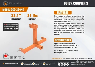Used WOLVERINE QC3-26-14G QUICK COUPLER 3, Hitches Michigan US | Miedema Asset Management Group #1579564
