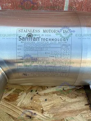 USED STAINLESS MOTORS SC2C10N04B5TG 1 HP WASHDOWN DUTY MOTOR W/ GEAR REDUCER 3.67:1
