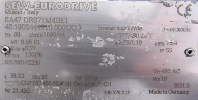 NEW SEW EURODRIVE SA47 DRS71M4BE1 GEARMOTOR 38.23 277/480V SA47DRS71M4BE1