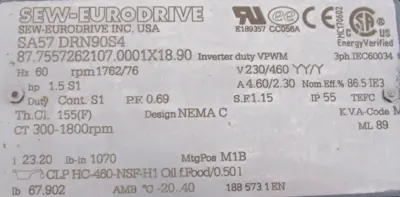 NEW SEW EURODRIVE SA57 DRN90S4 GEARMOTOR 230/460V 23.20 SA57DRN90S4