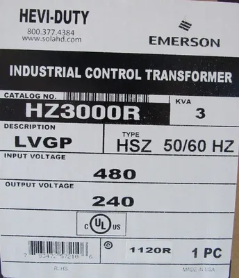 NEW EMERSON HZ3000R TRANSFORMER 3KVA LVGP 480V 240V
