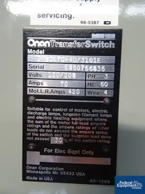 USED Onan 18.5 kW Onan Genset, Natural Gas